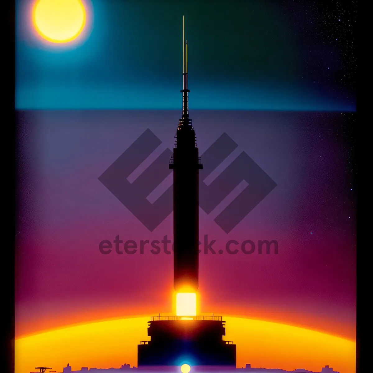 Picture of Nighttime Illumination: Starlit Minaret Tower with Laser Light