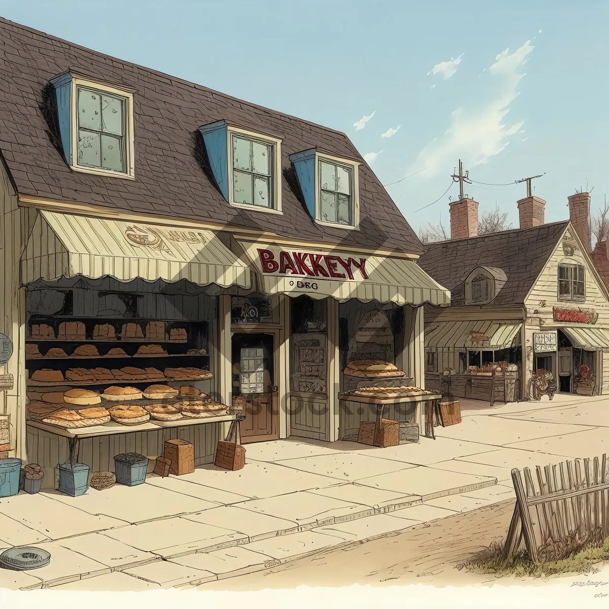 Picture of Charming brick bakery under sunny blue sky