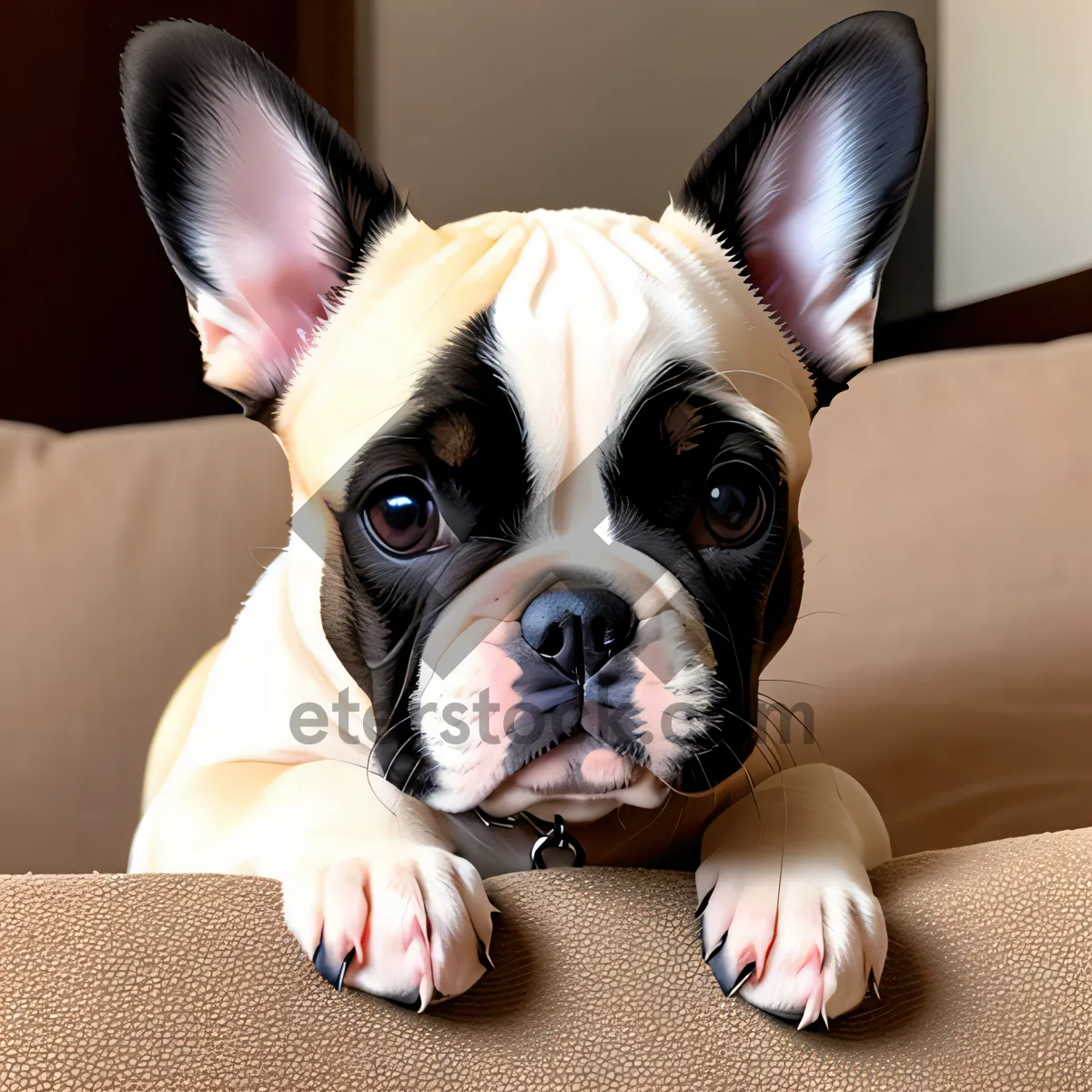 Picture of Adorable Bulldog Puppy with Wrinkles and Collar