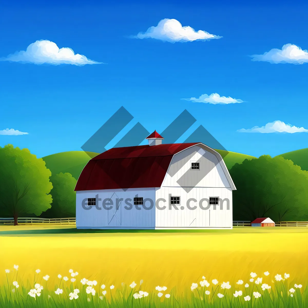 Picture of Sunny countryside landscape with idyllic barn