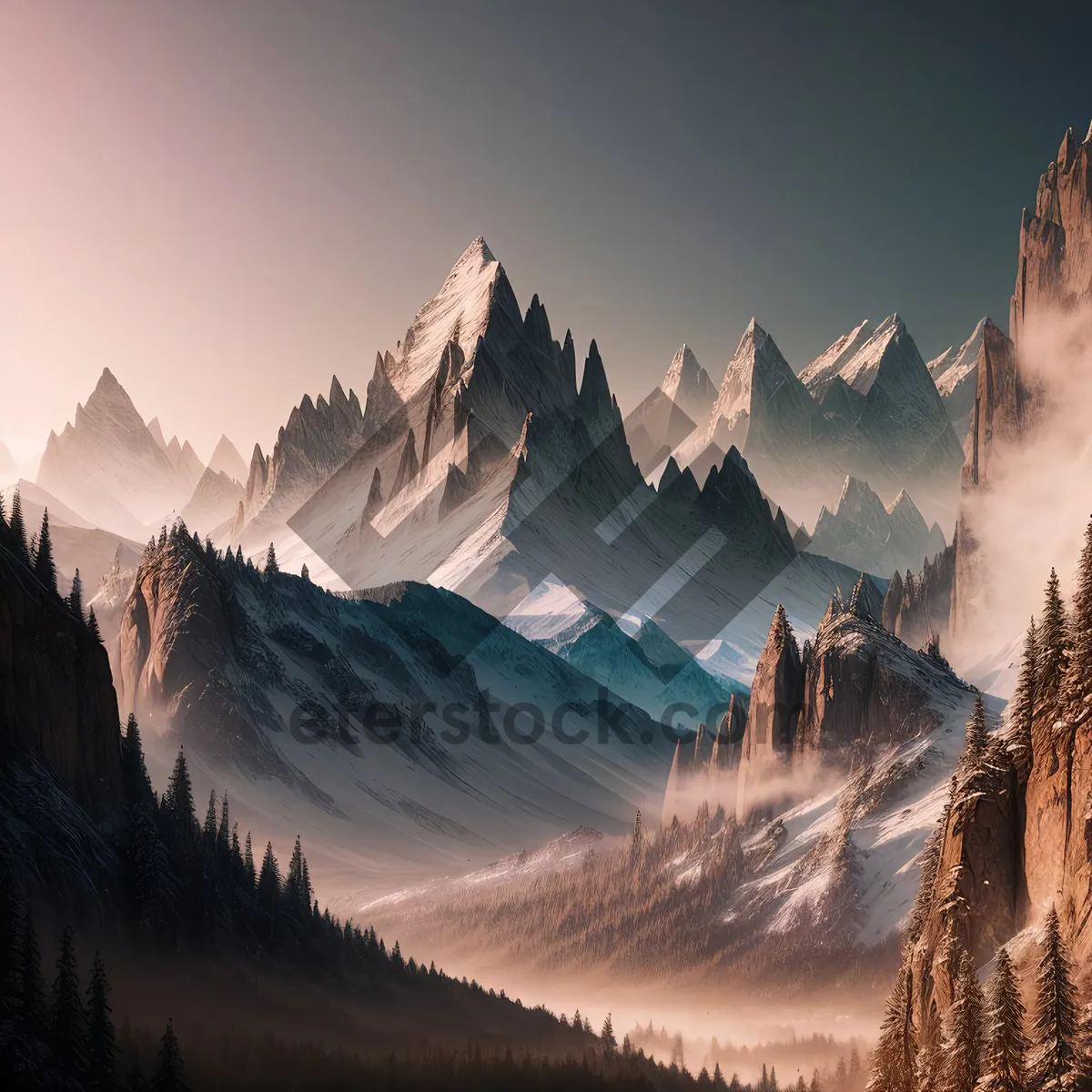 Picture of Majestic Alpine Peaks in Winter Wonderland