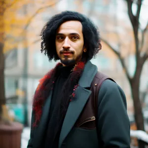 Fashionable brunette model smiling in casual outdoor portrait.