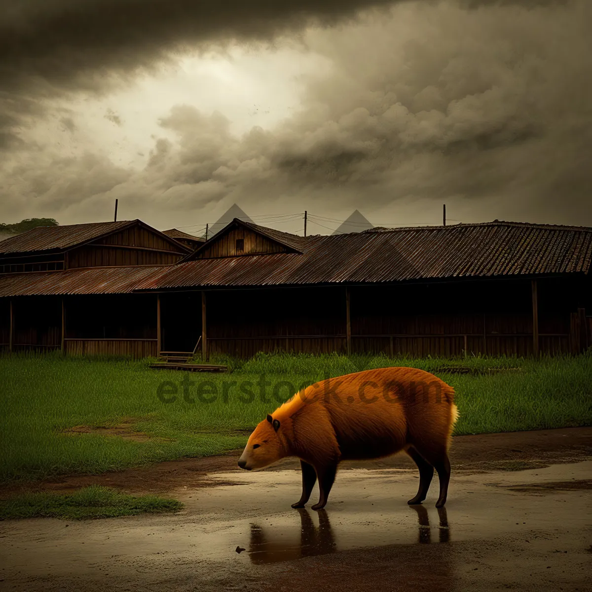 Picture of Horses Grazing in Rural Pasture