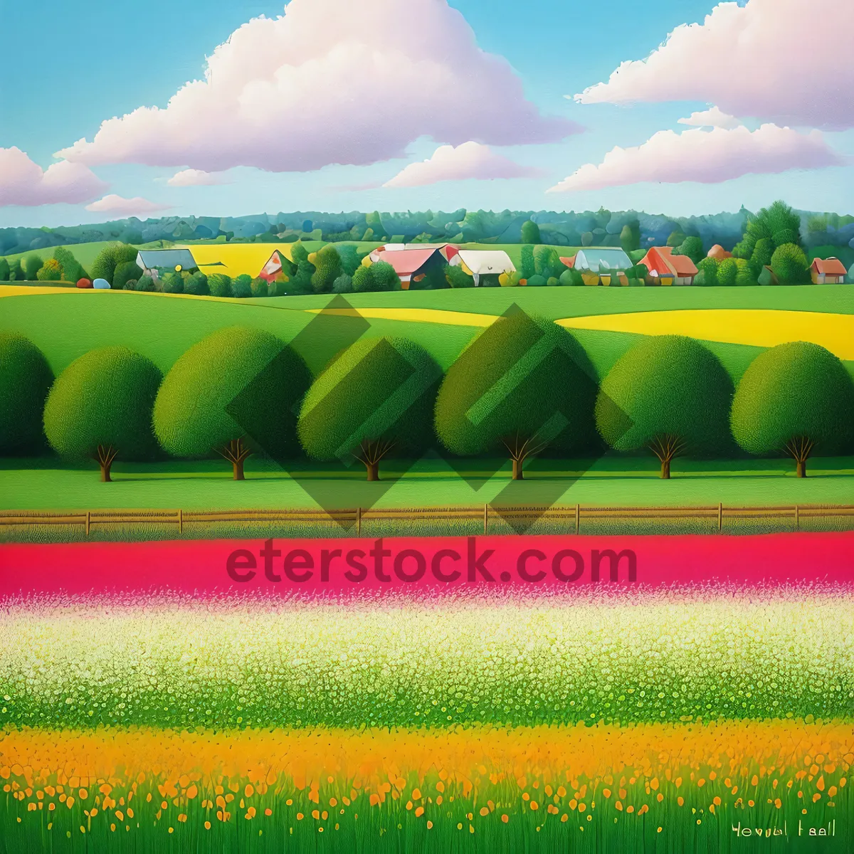 Picture of Vibrant Sunset Over Rural Meadow