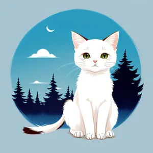 Cute Cartoon Kitty Moon Art Drawing