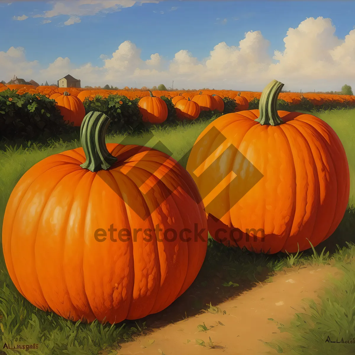 Picture of Colorful Autumn Harvest Pumpkins for Thanksgiving Decoration.