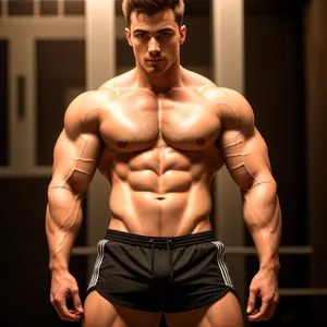 Fit and Sexy Male Bodybuilder Flexing Muscles