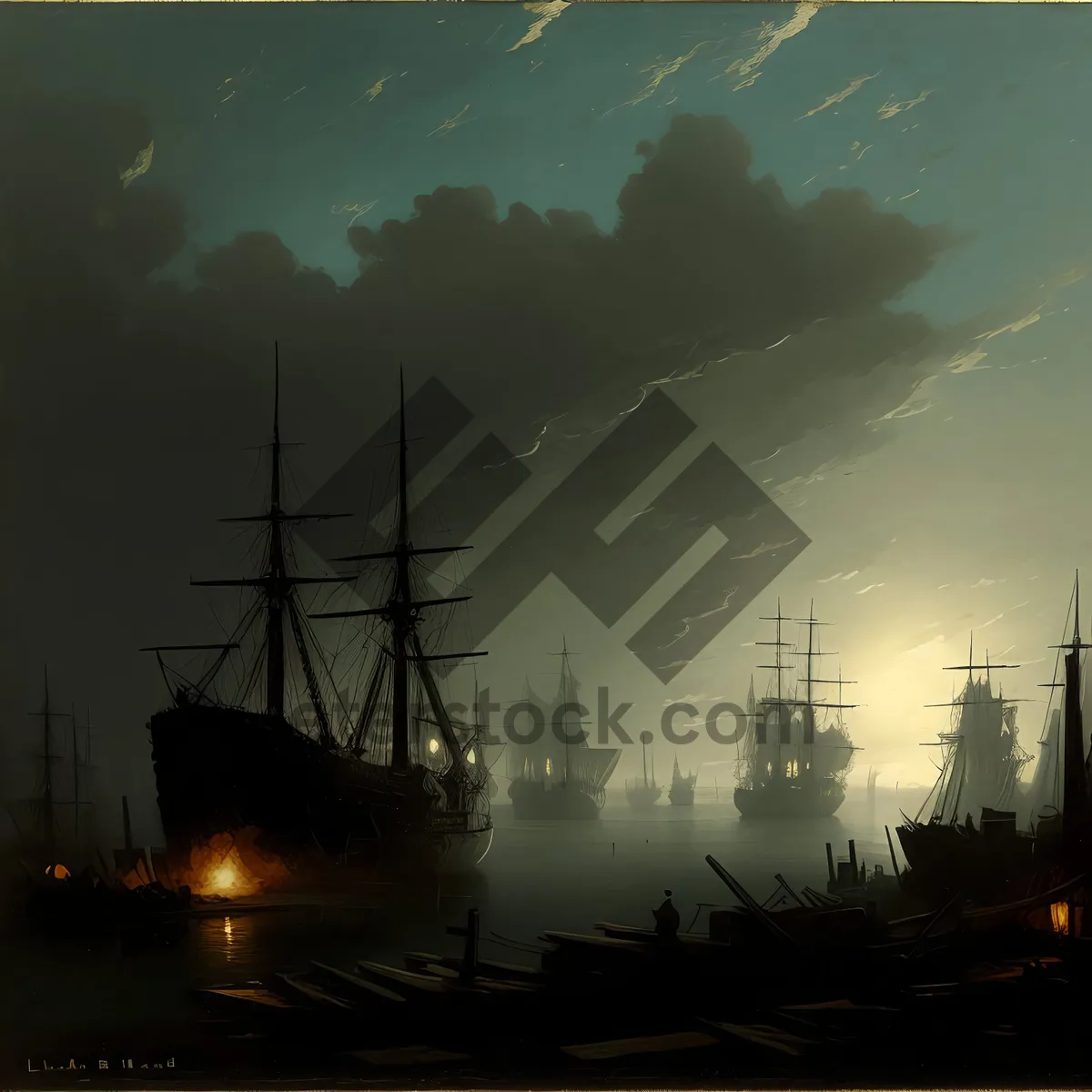 Picture of Sailship under Electric Sunset