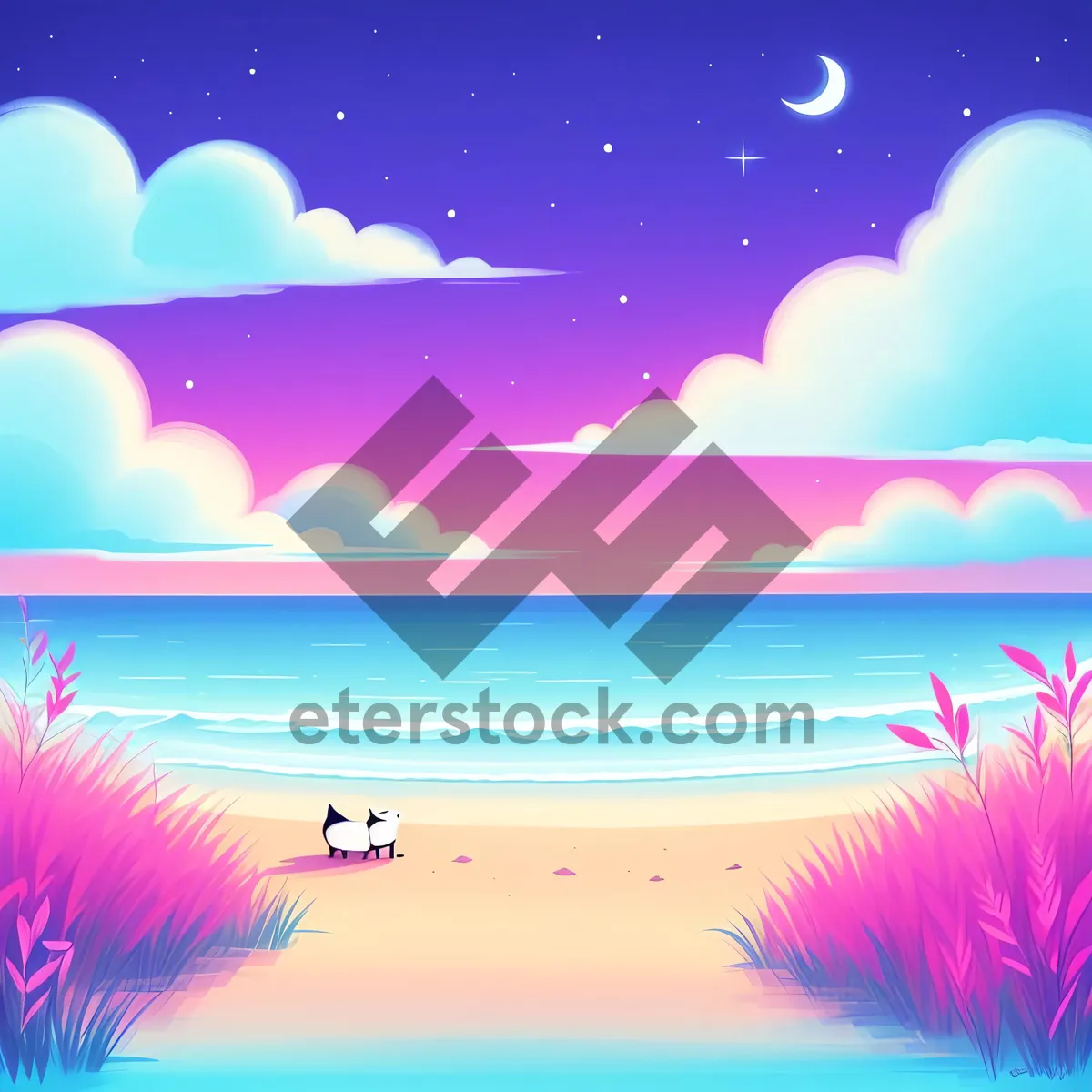 Picture of Starry Winter Seascape: Festive Night Wallpaper