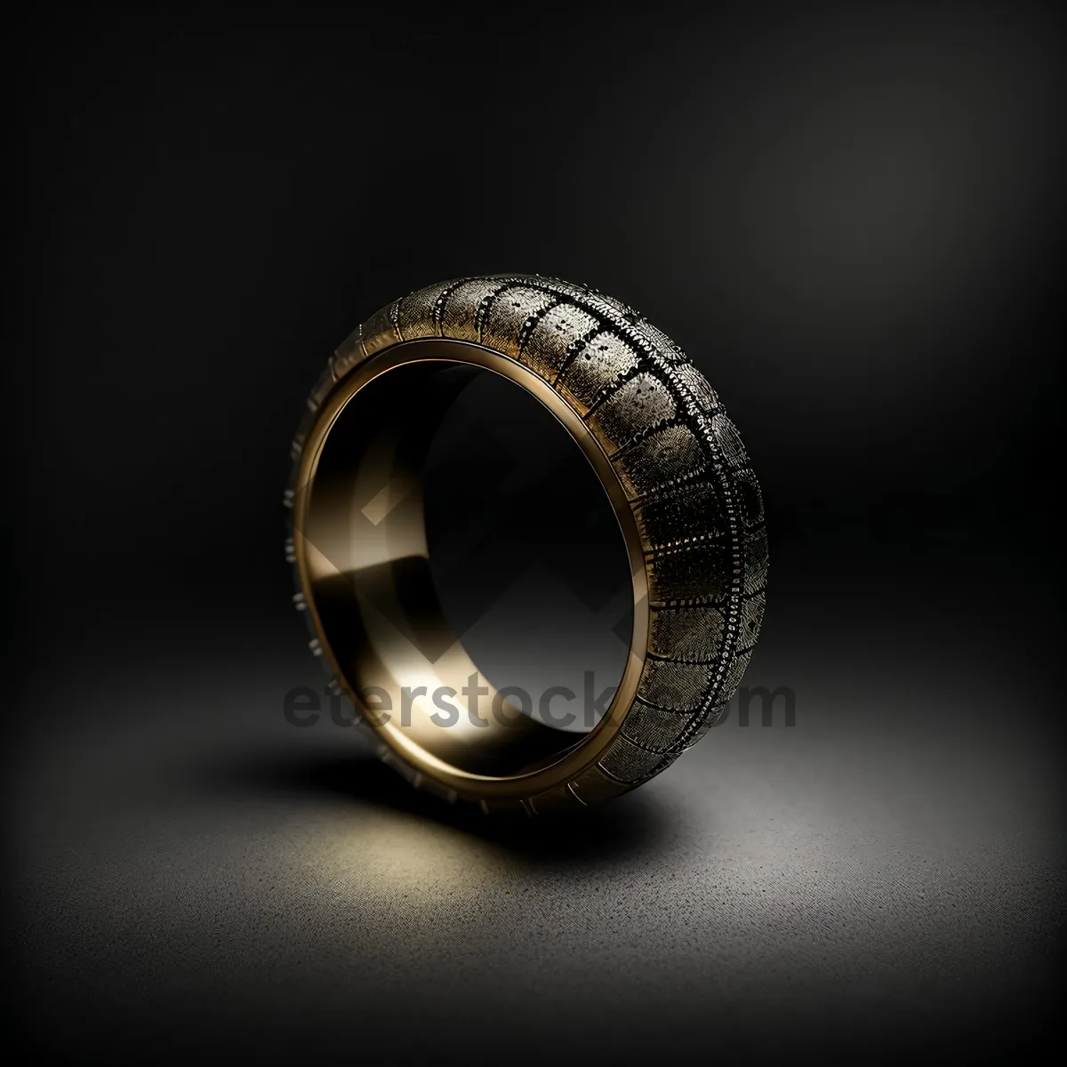 Picture of Shiny Black Glass Gem Ring in 3D Circle Design