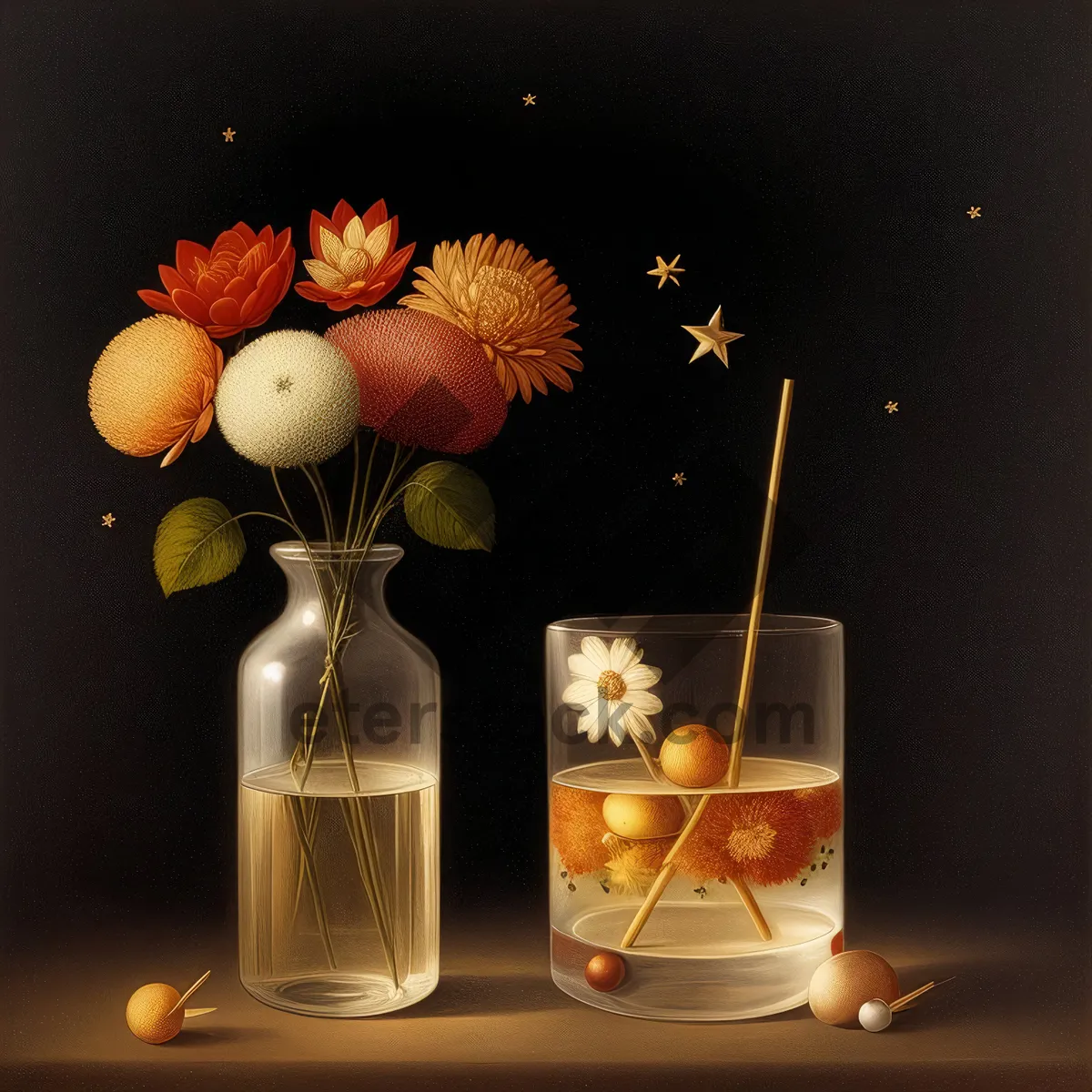 Picture of Golden Celebration: Glass Vase with Light and Hourglass Candle