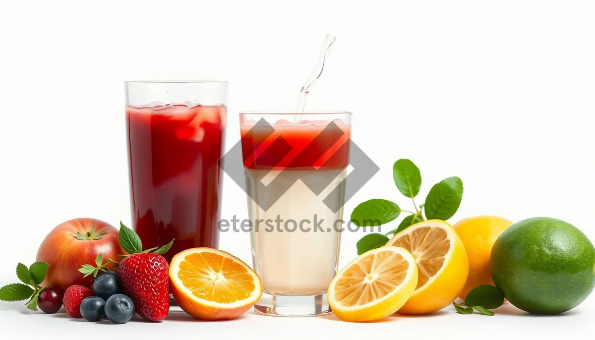 Picture of Fresh Orange Juice in Yellow Glass with Ice