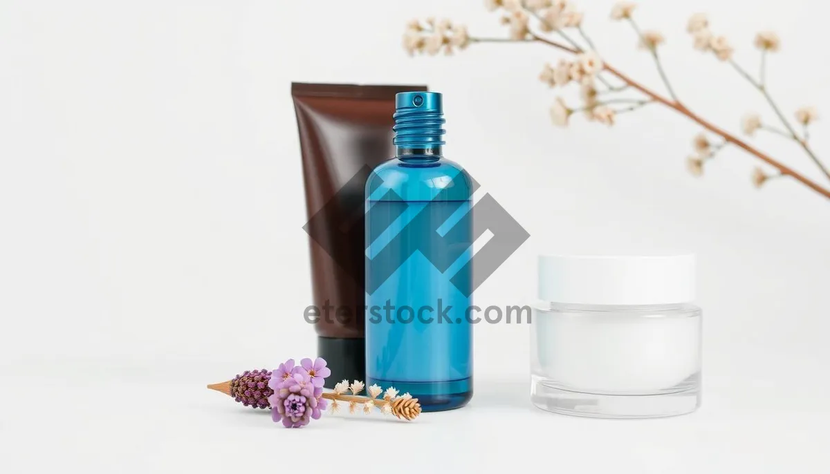 Picture of Clear Glass Bottle with Fresh Water and Health Label