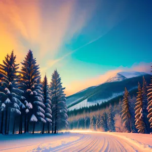 Majestic Winter Wonderland: Snowy Mountain Scenic Landscape