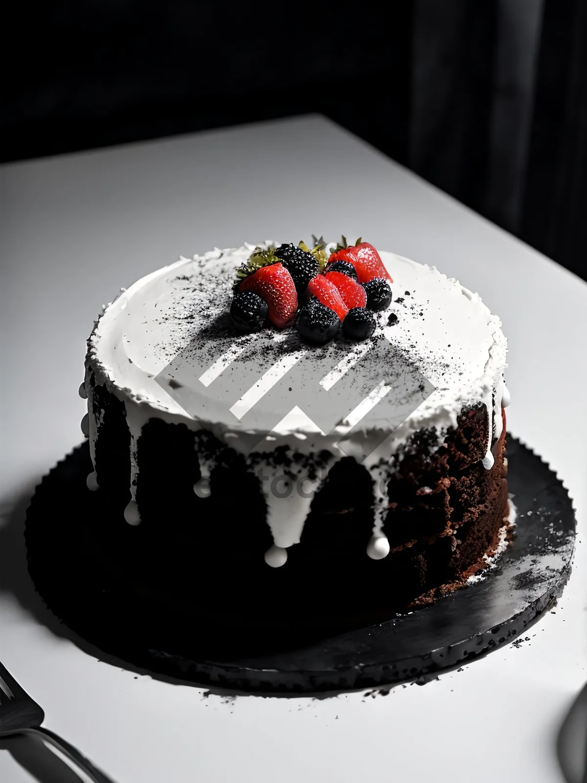 Picture of Delicious Berry Chocolate Cake with Fresh Mint