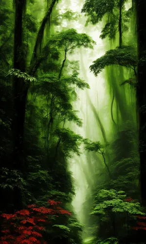 Summer Waterfall in Forest Park Landscape