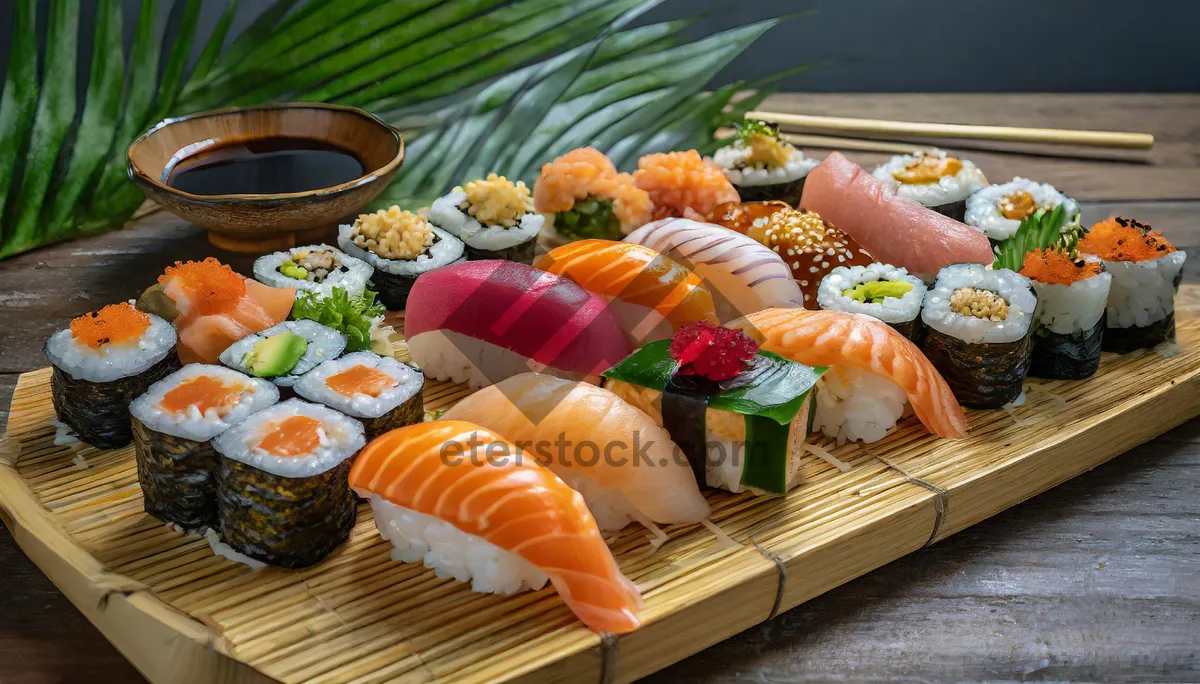 Picture of Healthy Salmon Sushi with Fresh Vegetables and Rice