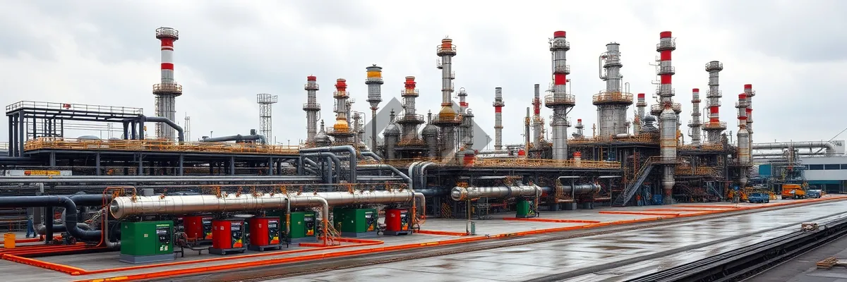 Picture of Industrial Harbor with Ships and Oil Refinery Towers