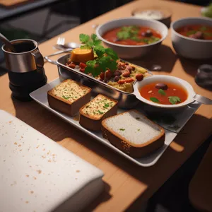 Delicious gourmet dinner plate with fresh vegetables and meat.