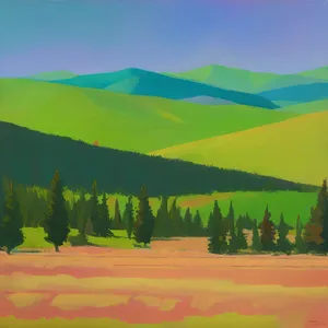 Serene Rural Landscape with Rolling Meadow and Clear Sky