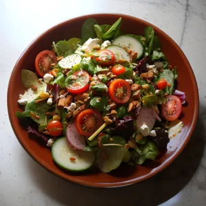 Healthy Gourmet Salad with Fresh Vegetables and Cheese