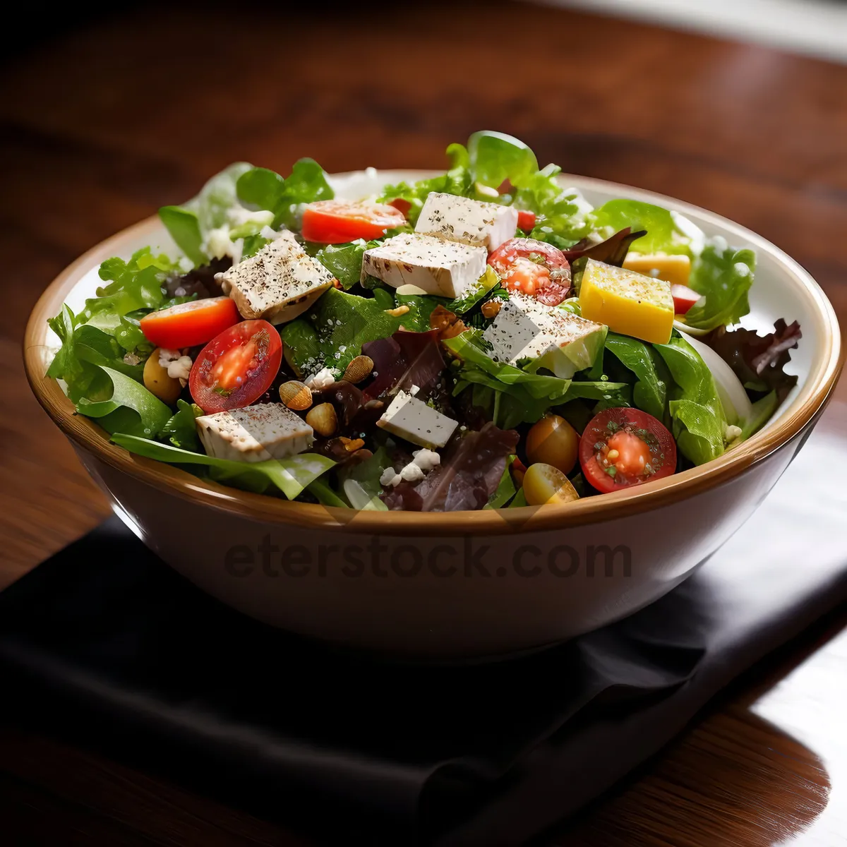 Picture of Fresh and healthy vegetarian plate with vegetables and cheese.