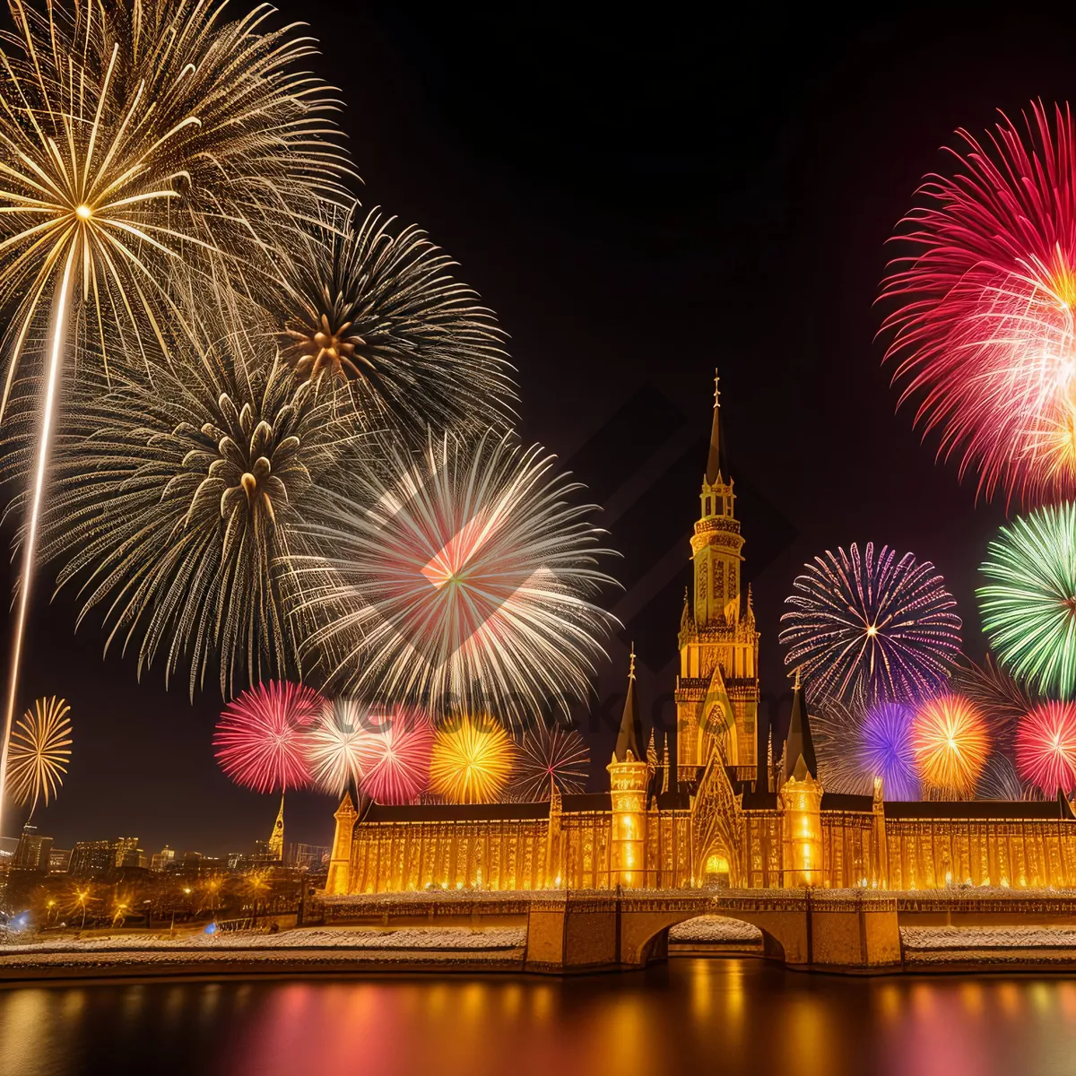 Picture of Sparkling Night: Spectacular Fireworks Illuminate City Sky