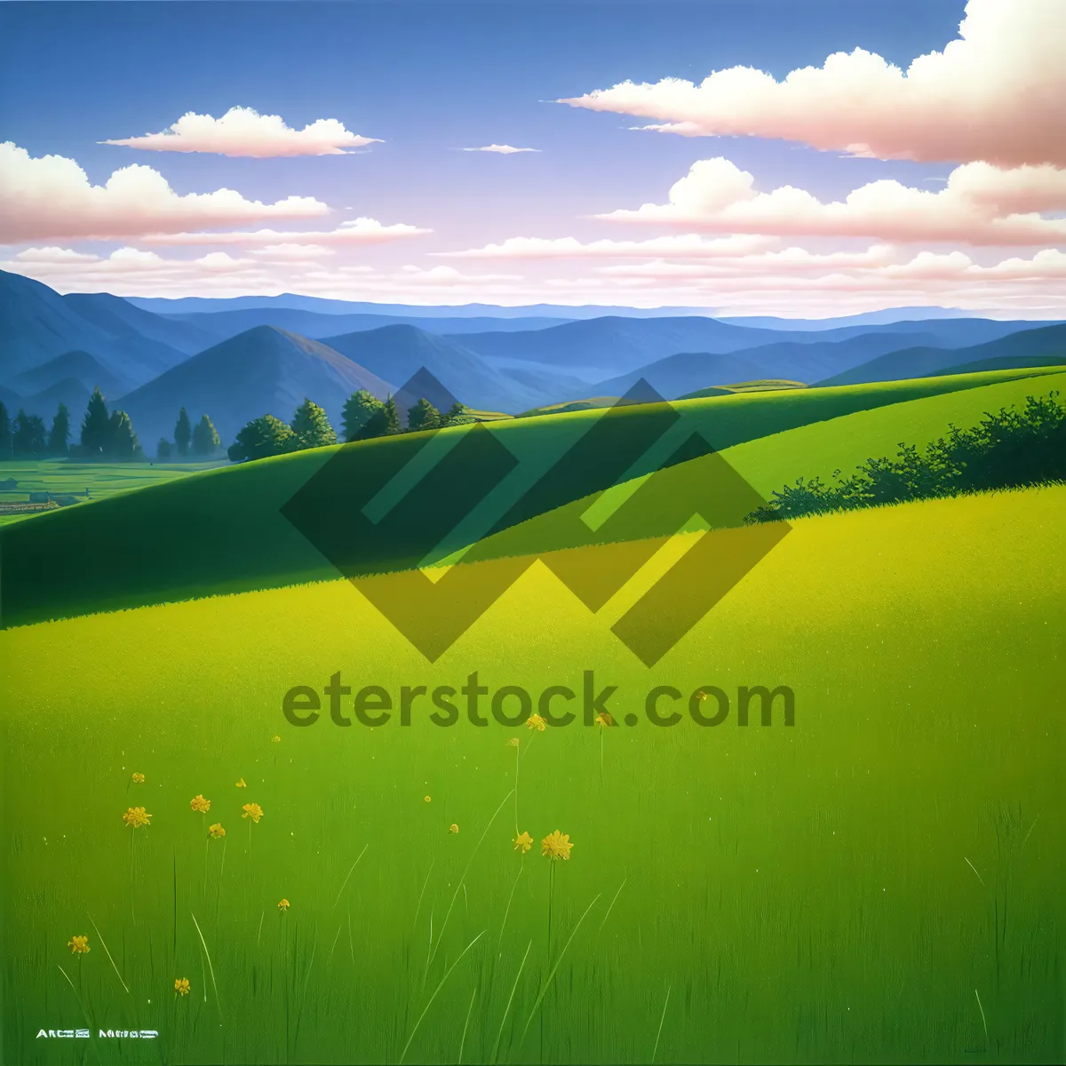 Picture of Vibrant Rural Landscape Under a Colorful Sunset