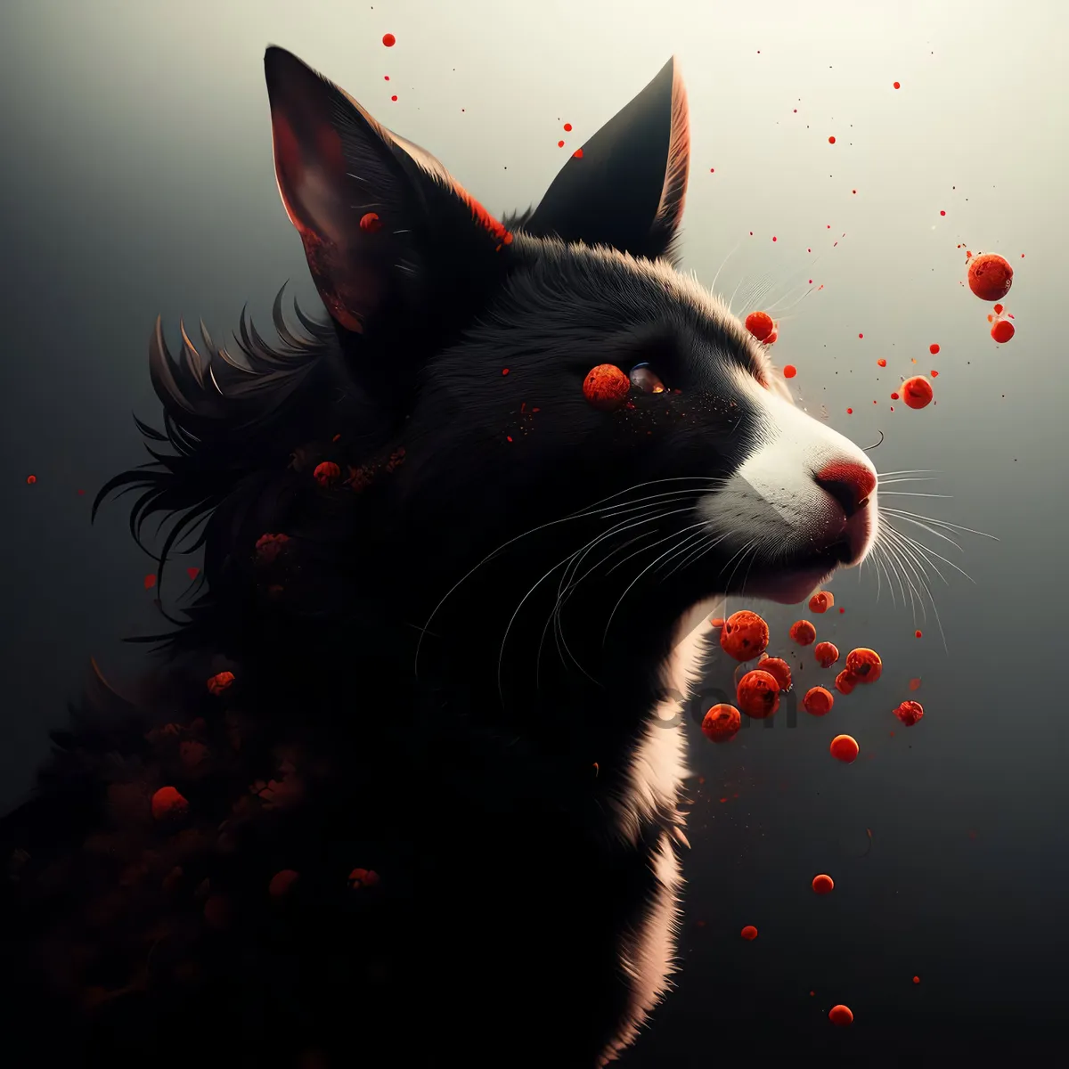 Picture of Adorable black kitten with fluffy whiskers portrait.