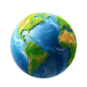 Global shiny 3D earth map icon illustration.