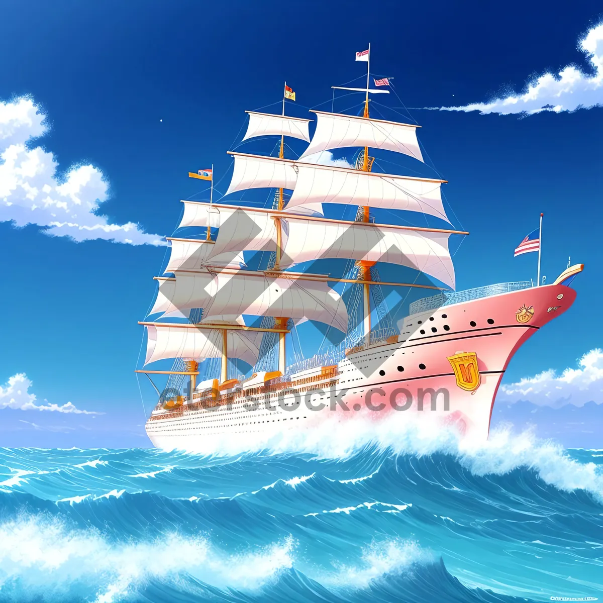 Picture of Serene Oceanic Voyage: Majestic Ship Sailing over Azure Waters