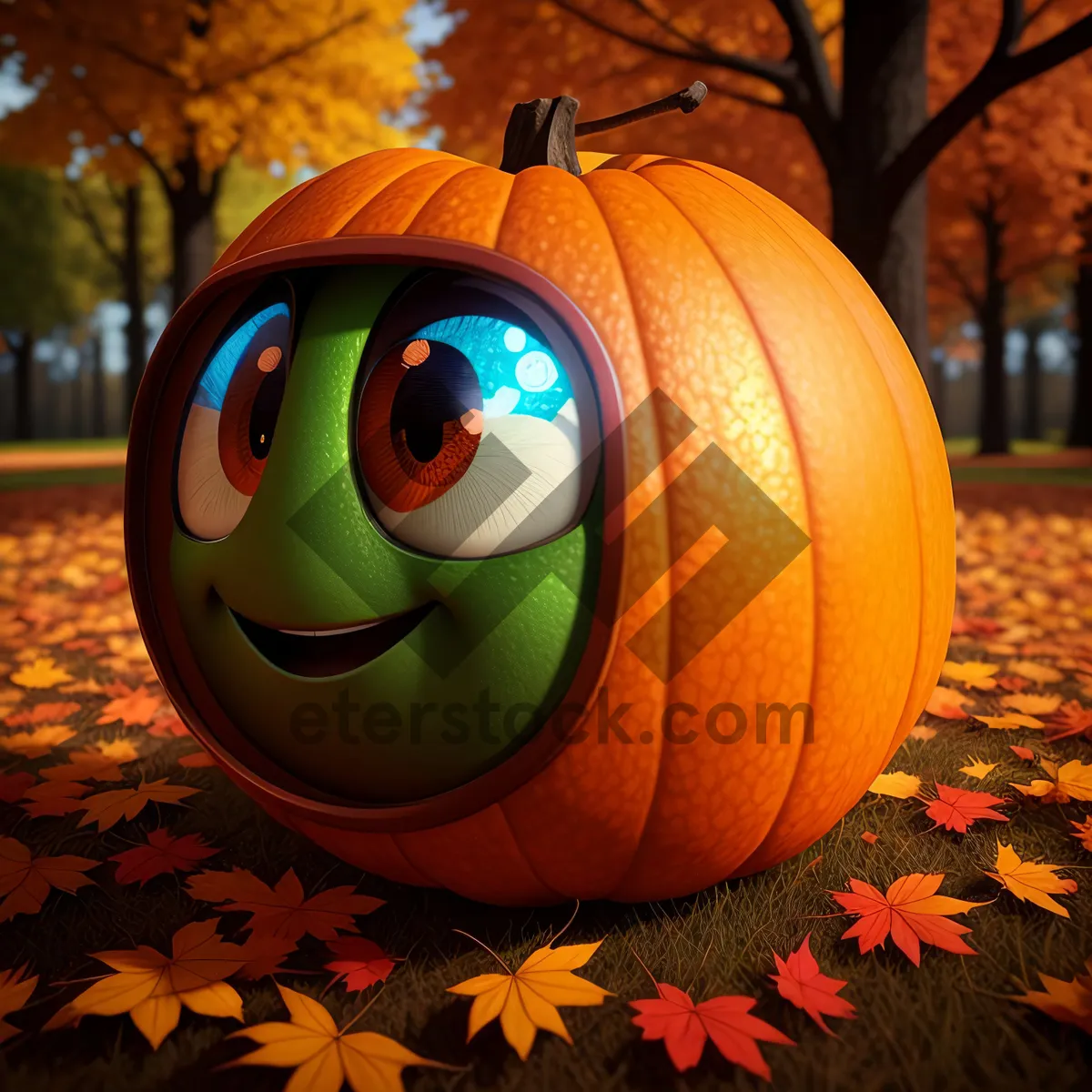 Picture of Spooky Jack-O'-Lantern Illuminating Autumn Nights