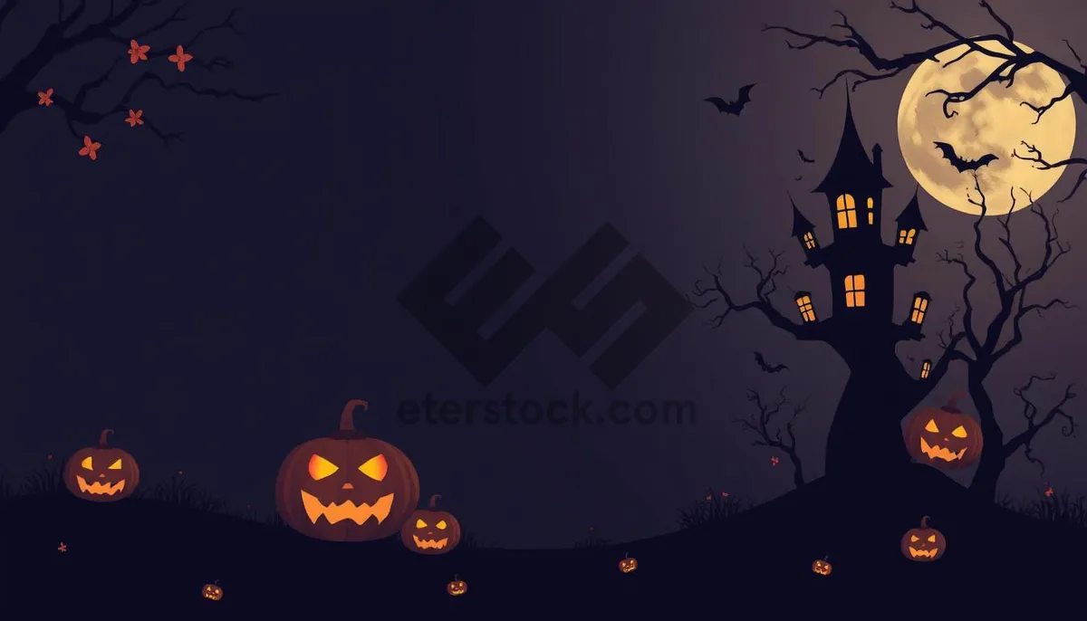 Picture of Spooky Halloween Night in Cemetery with Moon Silhouette