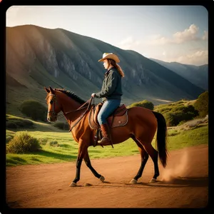 Majestic Brown Stallion Galloping Across Rural Field