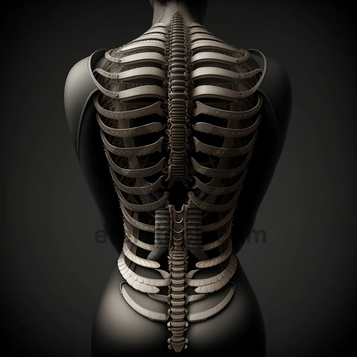 Picture of Human skeletal anatomy x-ray image: Color-coded spinal health visualization.