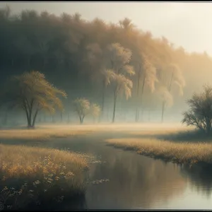 Sunset Reflection on Lake in Country Landscape