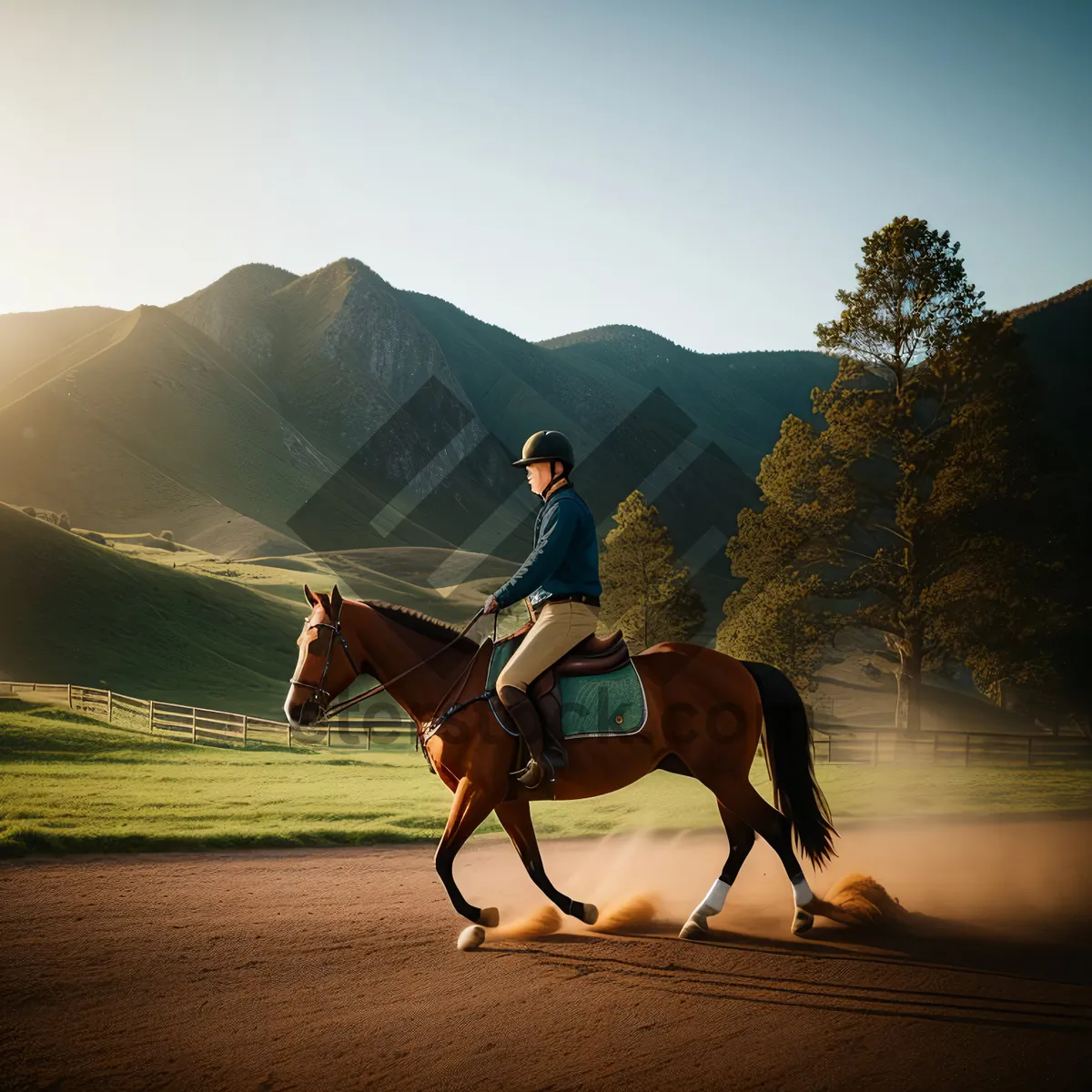 Picture of Skyward Summer Escape: Horse Grazing in Mountain Meadow