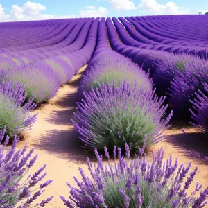 Colorful Lavender Field with Artichoke Plant