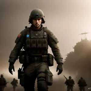 Soldier in Bulletproof Vest with Assault Rifle