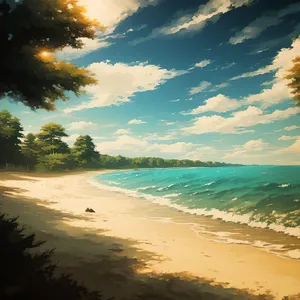 Tranquil Beach Paradise with Clear Turquoise Waves
