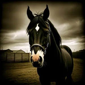 Brown Thoroughbred Stallion in Equestrian Portrait.