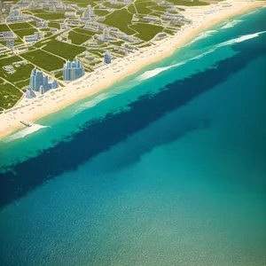 Serene Ocean Bliss: Ship Sailing along Sandy Coastline