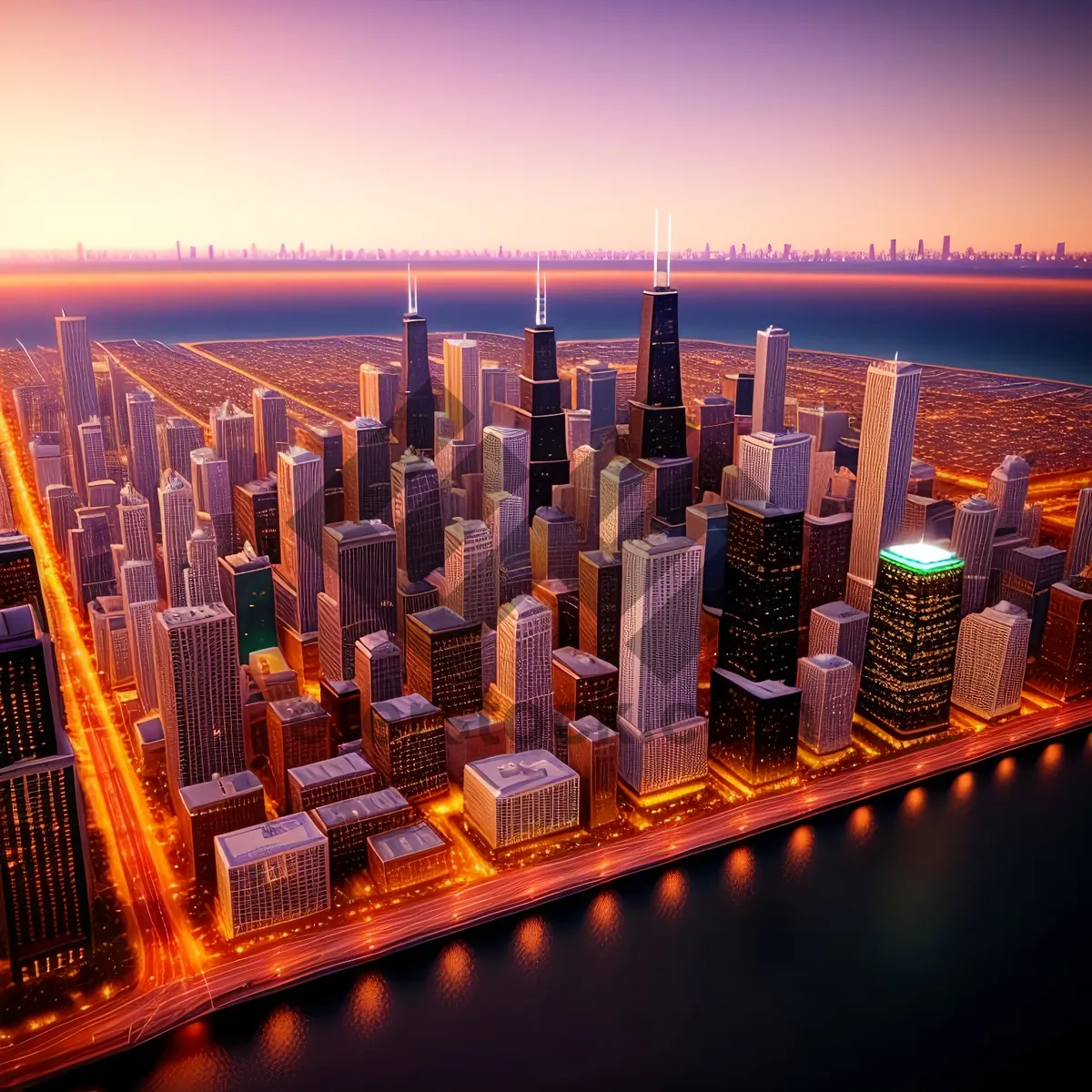 Picture of Nighttime City Skyline Reflections over Water