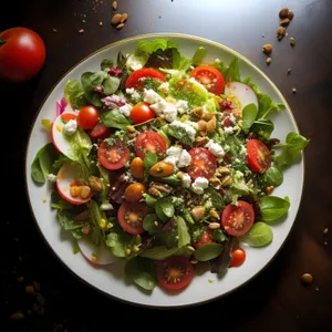 Fresh vegetable salad with gourmet sauce and nutritious legumes.