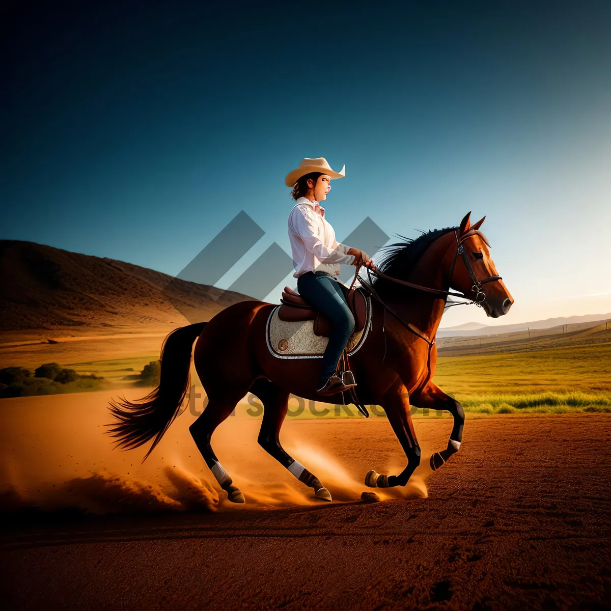 Picture of Stallion Galloping Through Summer Sunset