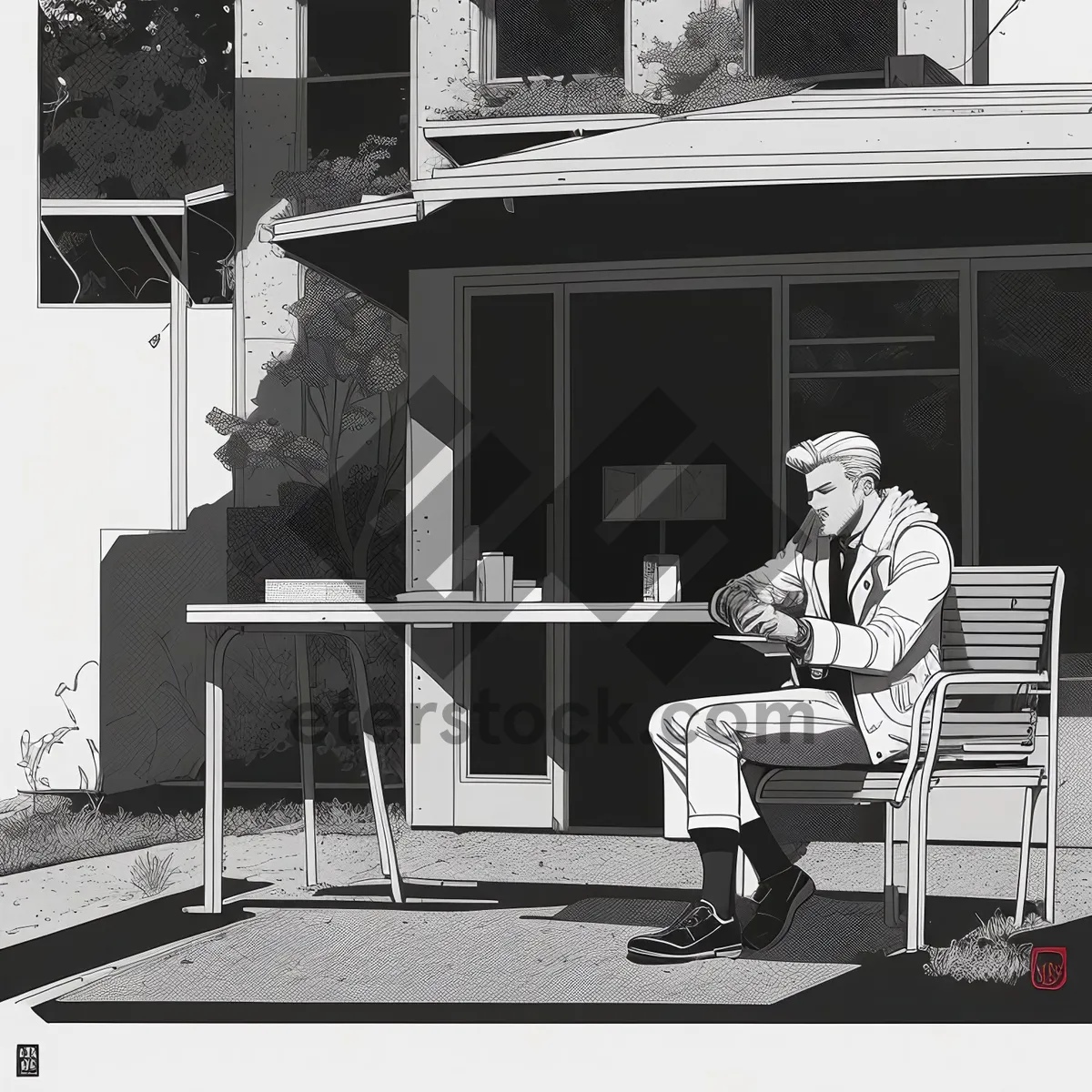 Picture of Corporate Businessman Working at Office Desk with Laptop and Steel Drum.