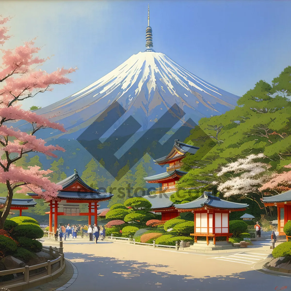 Picture of Serene Mountain Temple with Volcanic Landscape