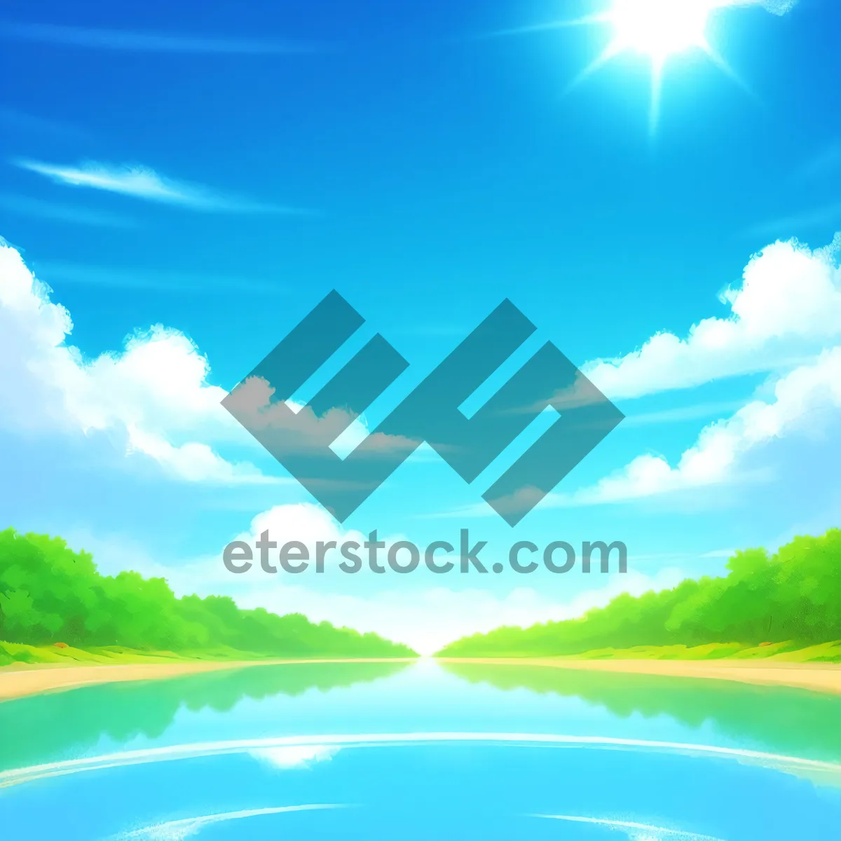 Picture of Serene Summer Landscape with Vibrant Sky