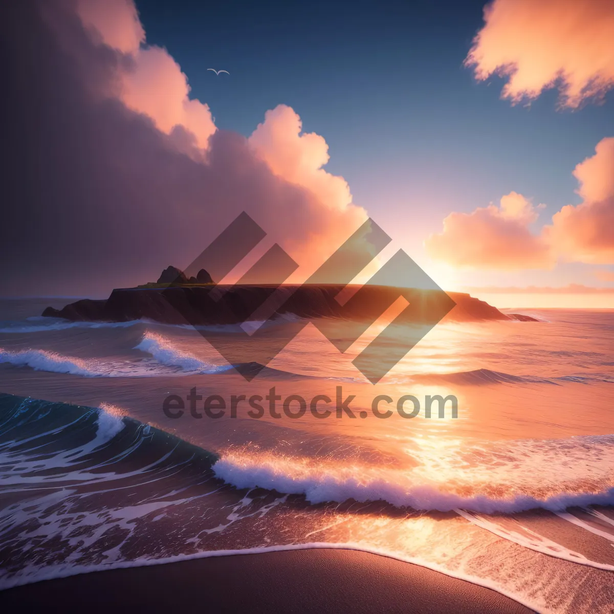 Picture of Golden Sunset over the Tropical Beach