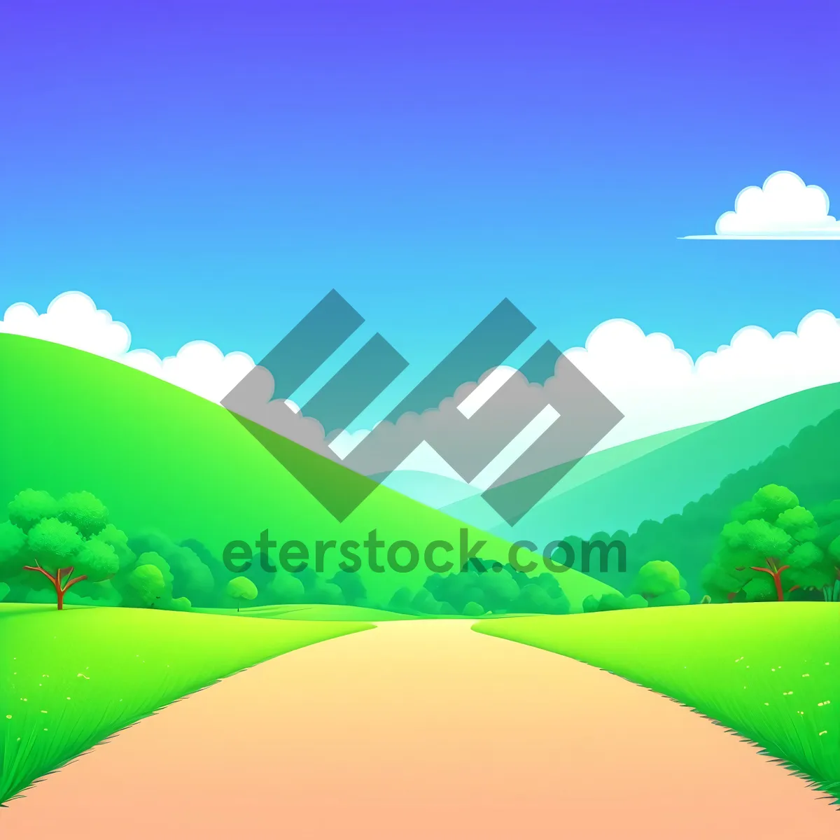 Picture of Idyllic countryside landscape with rolling hills and clear sky